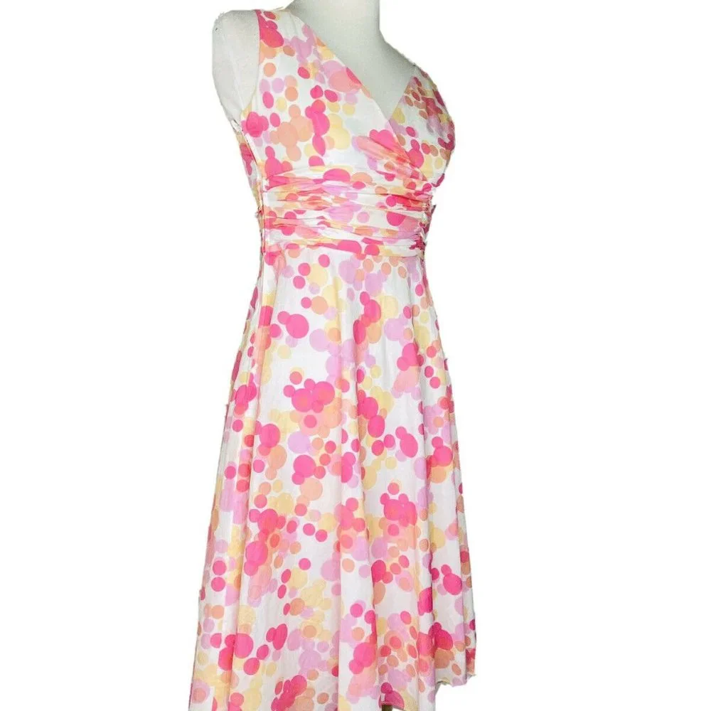 NEW Maggy London Dress Size 2 Pink Sleeveless Polka Dot A-Line Lined V neck - Picture 2 of 8
